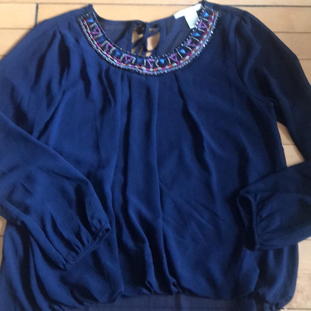 Navy sheer long sleeve top - sz Medium